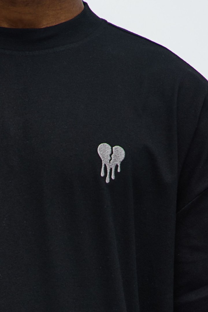 Oversized Mini Embroidery Heavy Weight Boxy Tee - Black