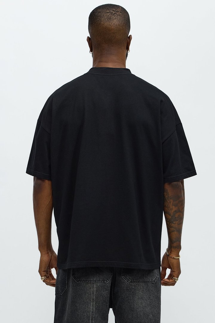 Oversized Mini Embroidery Heavy Weight Boxy Tee - Black