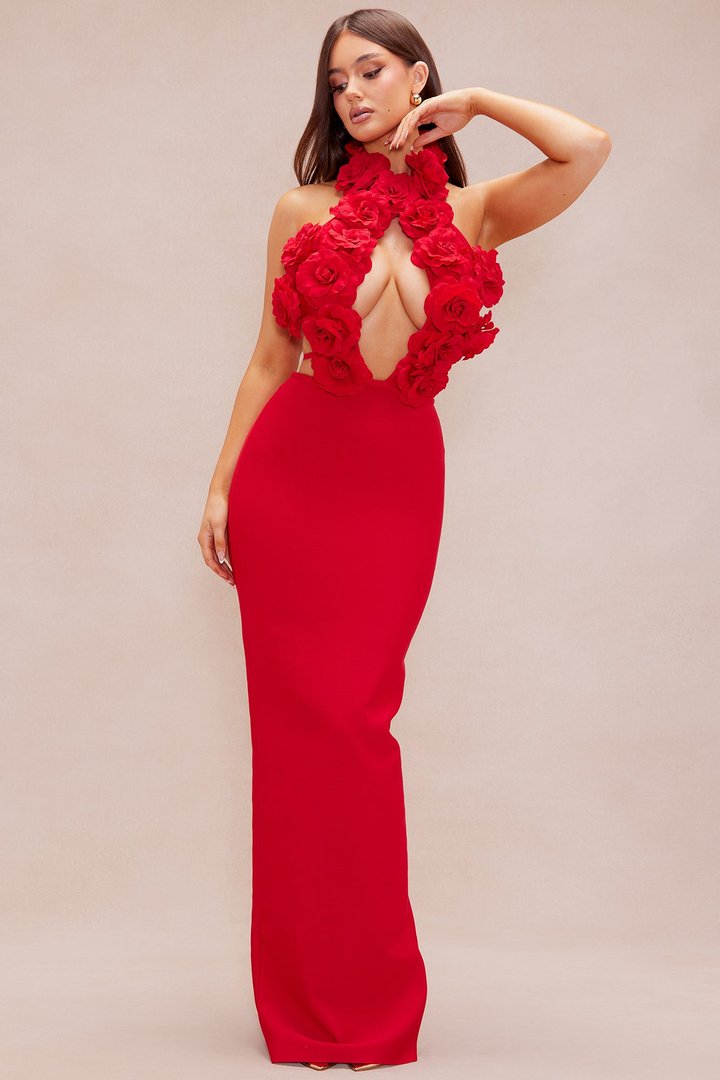 Rose Bandage Maxi Dress - Red