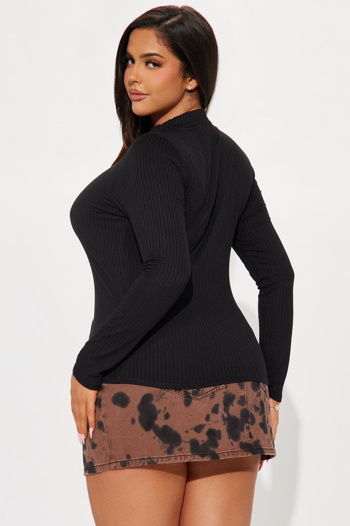 Rita Ribbed Long Sleeve Tee - Black