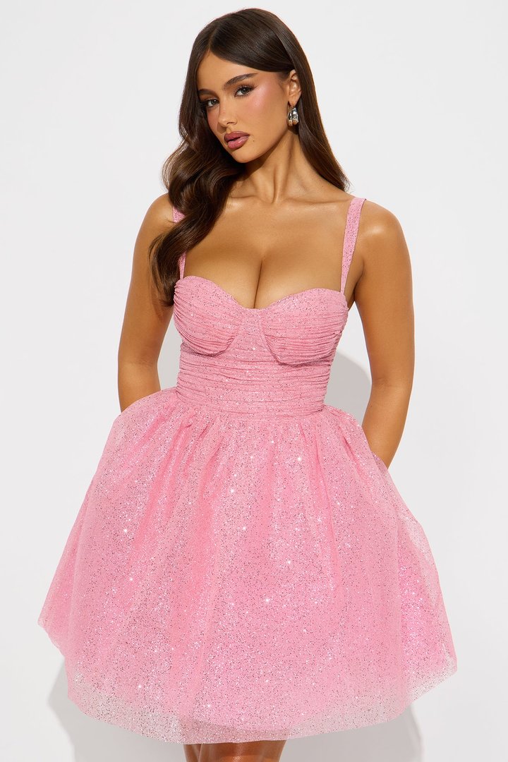 Taylor Tulle Glitter Mini Dress - Light Pink