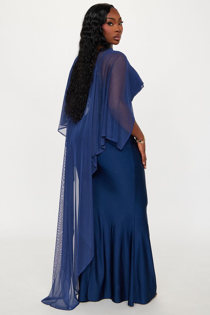 Staying True Satin Maxi Dress - Navy