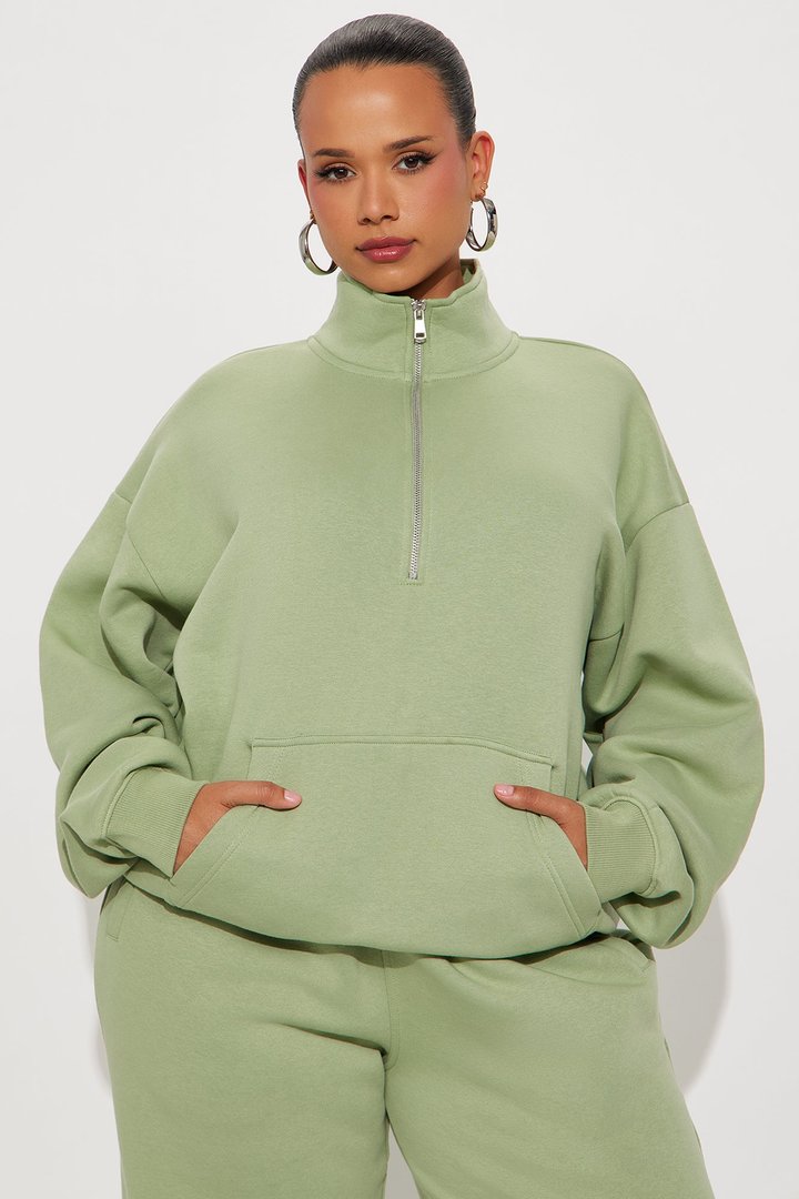 Stole My Ex Boyfriend's Oversized Quarter Zip Sweatshirt - Sage