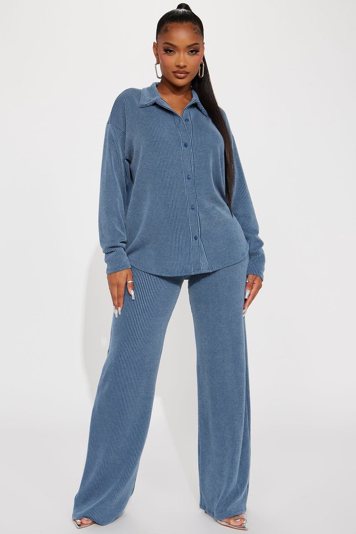 Leanne Ribbed Pant Set - Dark Denim