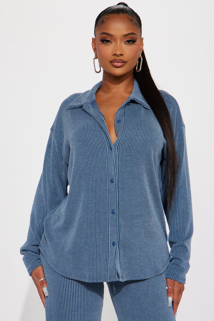 Leanne Ribbed Pant Set - Dark Denim