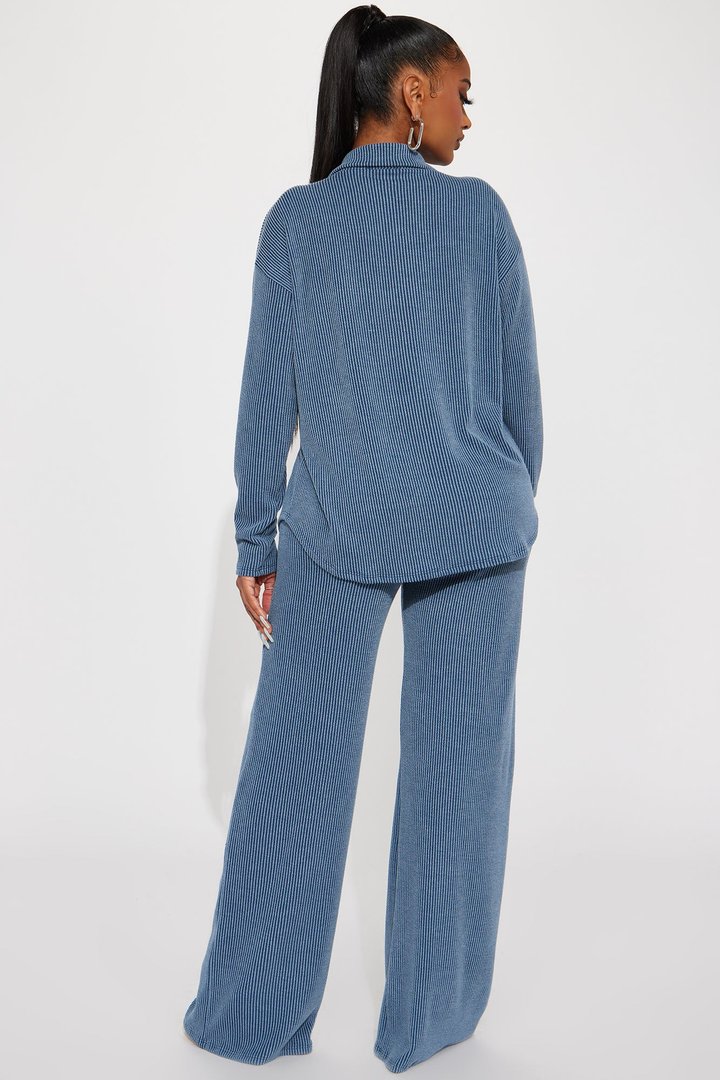 Leanne Ribbed Pant Set - Dark Denim