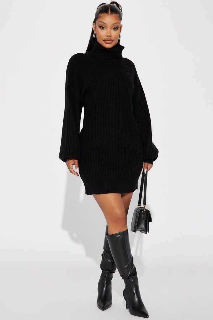 Karina Sweater Mini Dress - Black