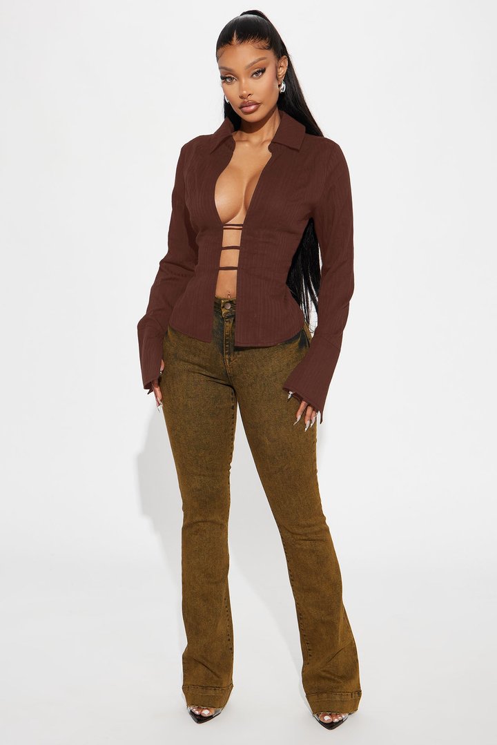 Ophelia Bell Sleeve Blouse Top - Chocolate