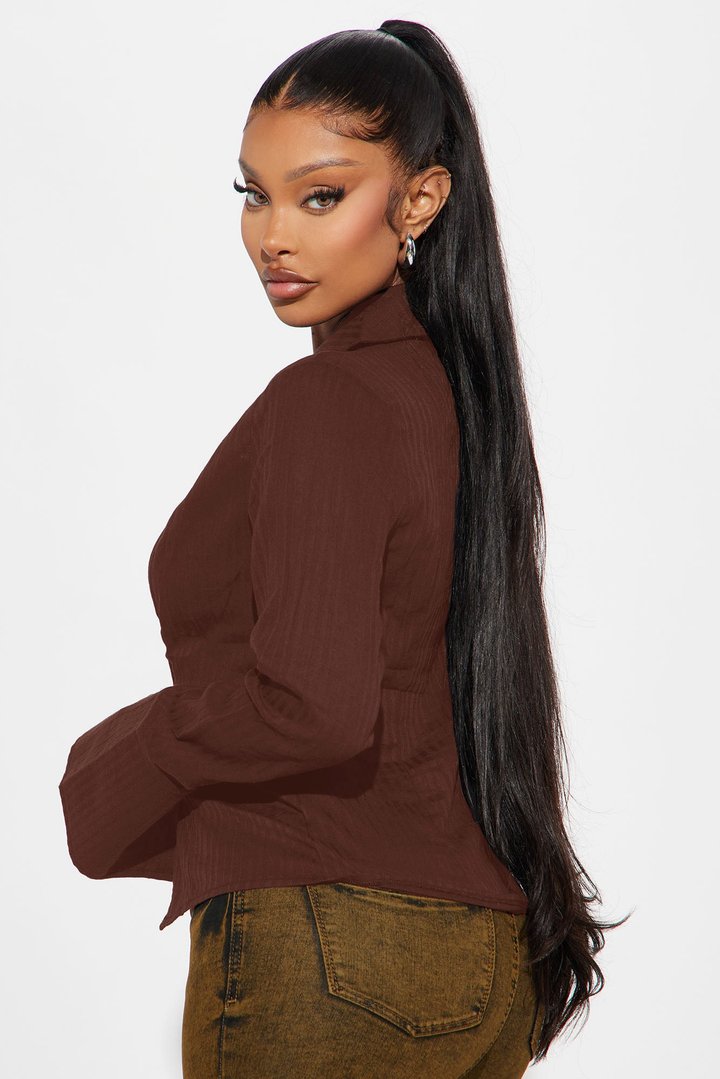 Ophelia Bell Sleeve Blouse Top - Chocolate