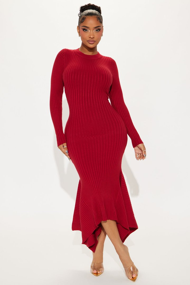 Kaylie Sweater Maxi Dress - Wine