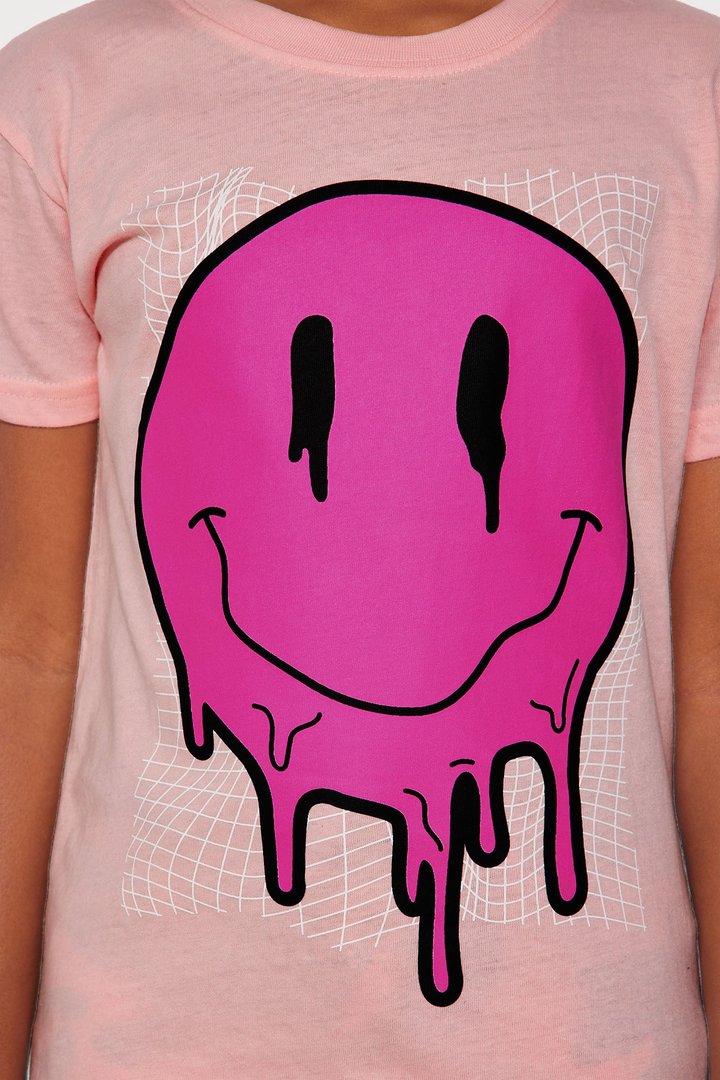 Mini Dripping Smiley T-Shirt - Pink