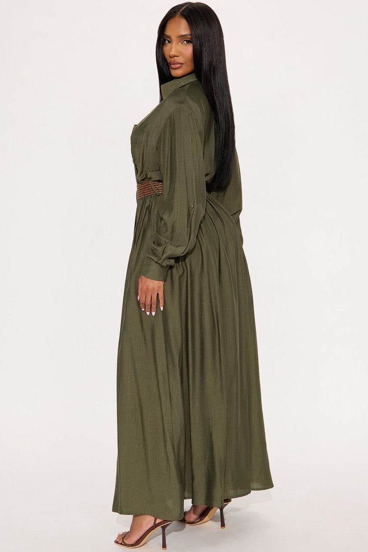 Alaya Linen Maxi Shirt Dress - Olive