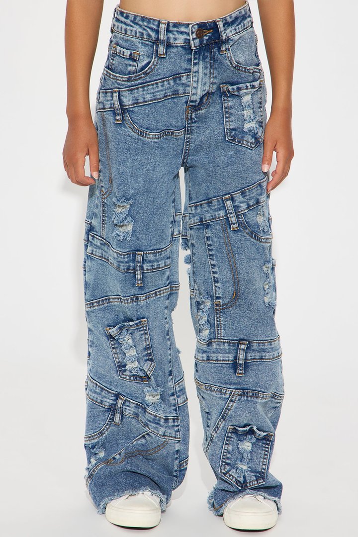 Mini Elyza Reconstructed Ripped Straight Leg Jeans - Medium Wash