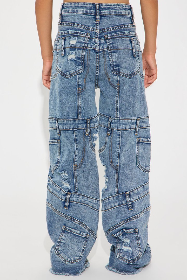 Mini Elyza Reconstructed Ripped Straight Leg Jeans - Medium Wash