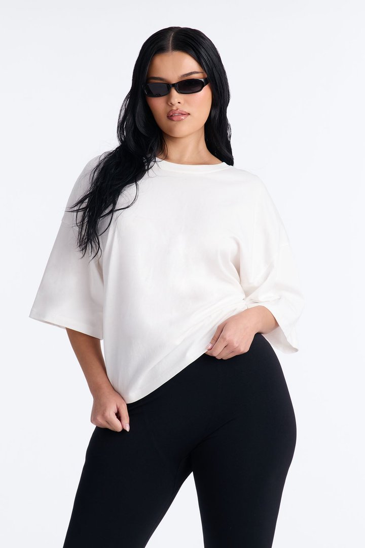100% Premium Cotton Tie Back Cinched Waist Tee - White