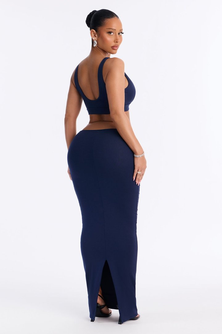 Kristin Premium Modal Maxi Skirt Set - Navy