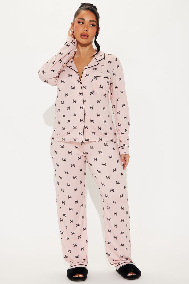 Keep It Cute Bow PJ Pant Set - Blush