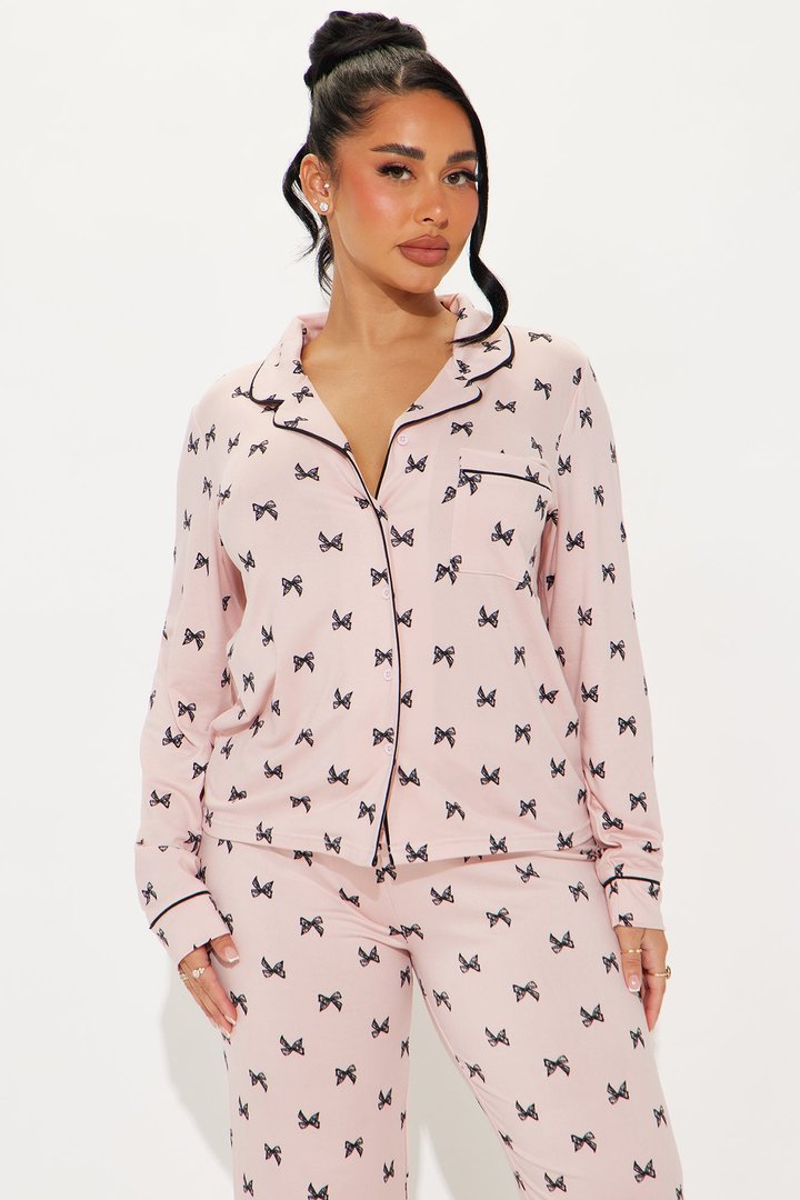 Keep It Cute Bow PJ Pant Set - Blush