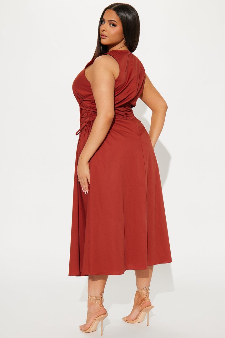Emmaline Poplin Midi Dress - Rust