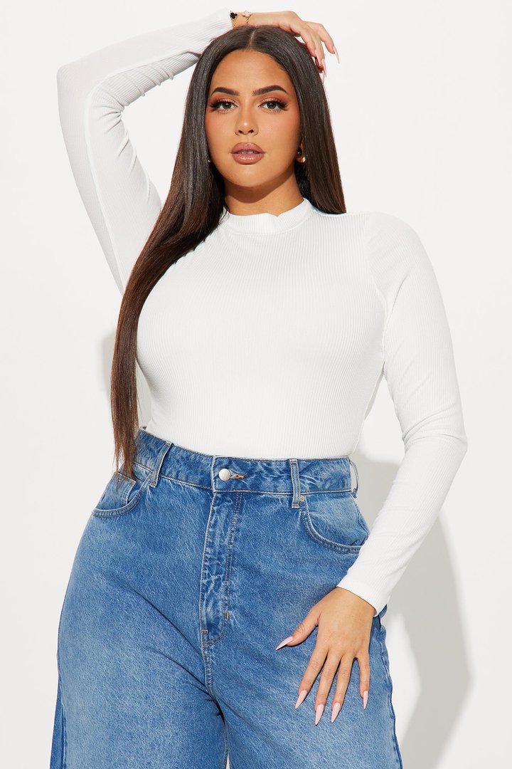 Gina Ribbed Long Sleeve Bodysuit - Off White