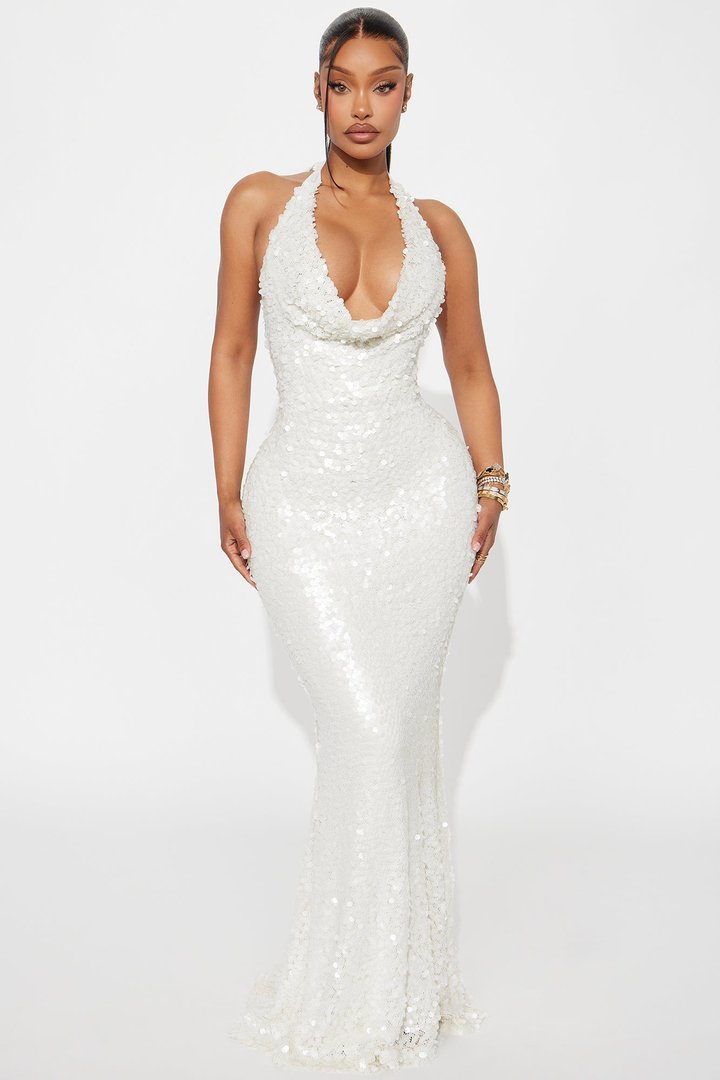Serena Matte Sequin Maxi Dress - White