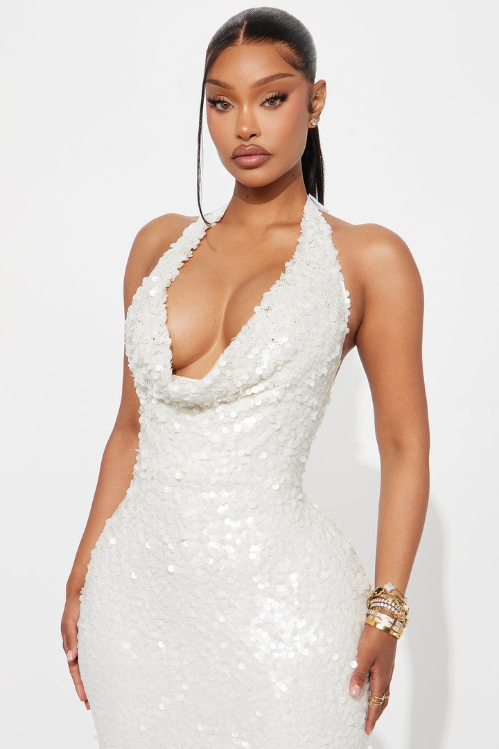 Serena Matte Sequin Maxi Dress - White