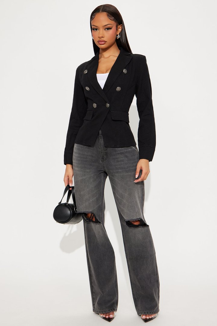 Such Dedication Double Breasted Denim Blazer - Black