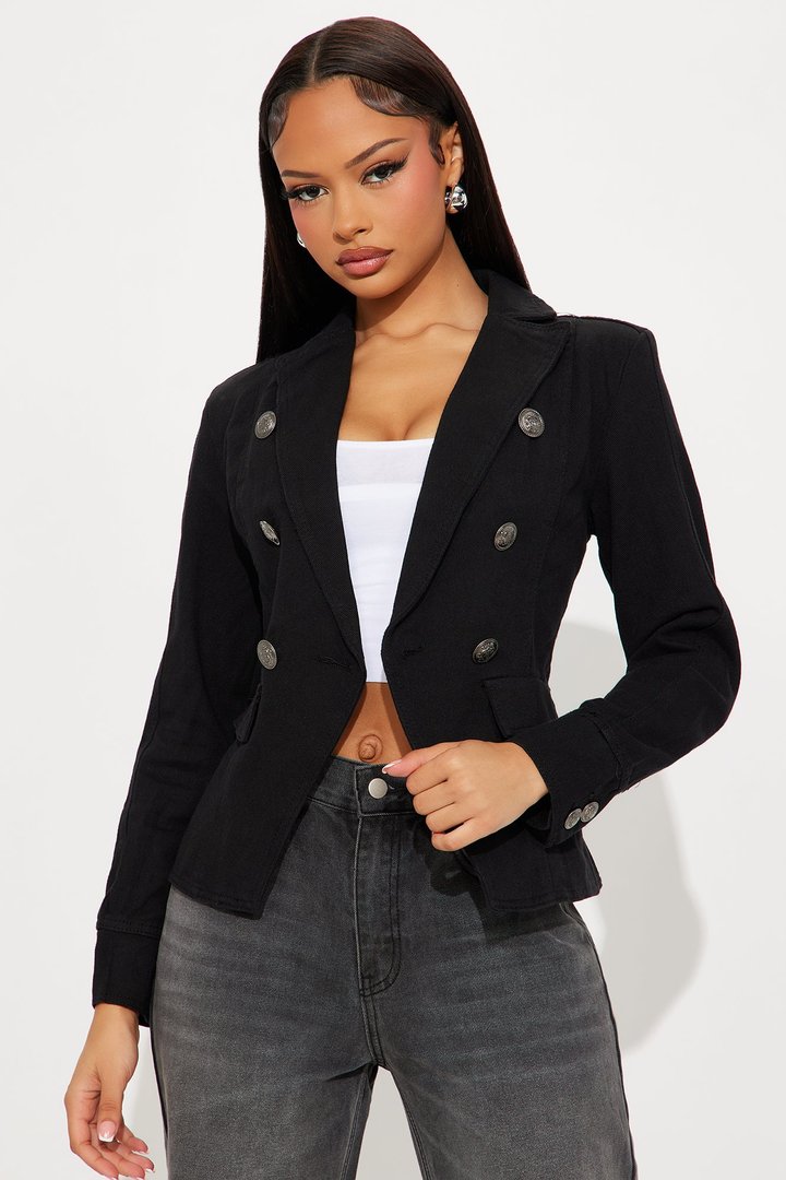 Such Dedication Double Breasted Denim Blazer - Black