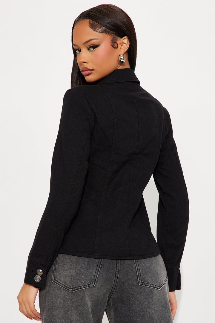 Such Dedication Double Breasted Denim Blazer - Black