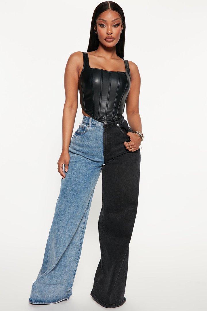 Gemini Two Tone Baggy Jeans - Blue/Black