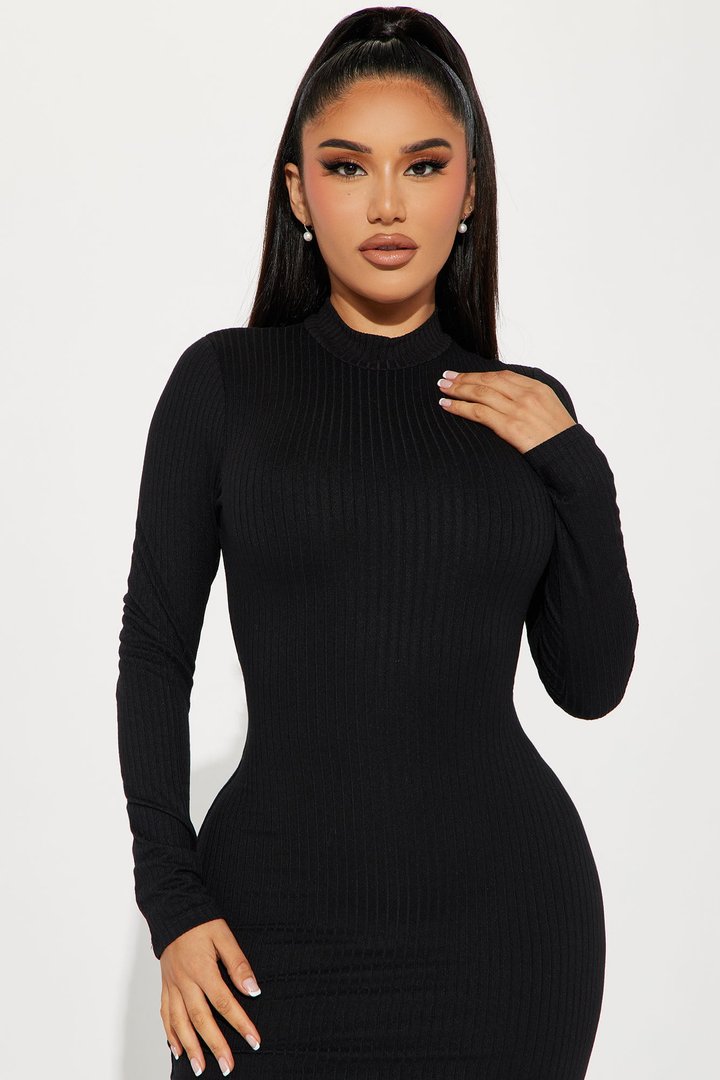 Caroline Double Lined Midi Dress - Black