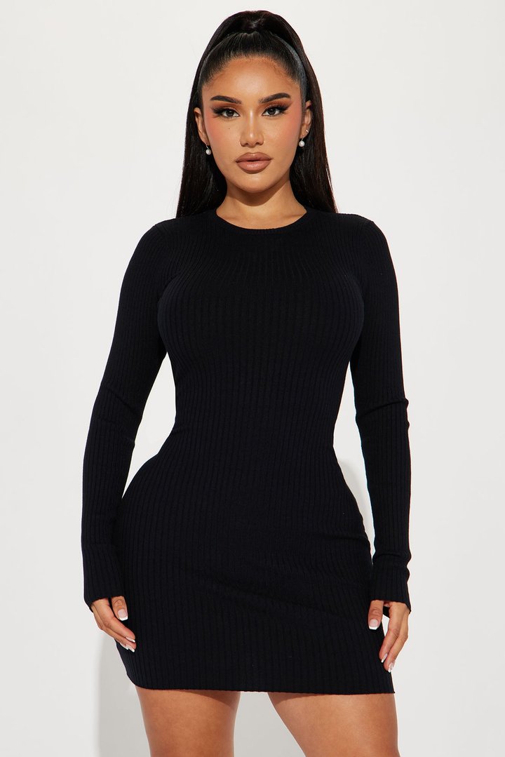 Jojo Sweater Mini Dress - Black