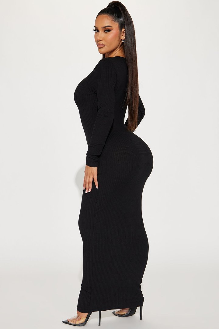 Jayda Ribbed Maxi Dress - Black