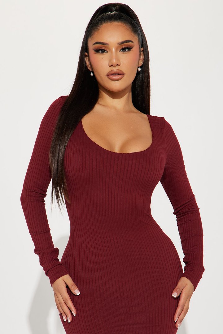 Mya Double Lined Midi Dress - Burgundy