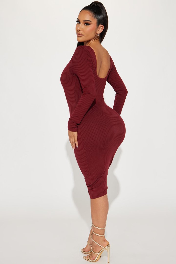 Mya Double Lined Midi Dress - Burgundy