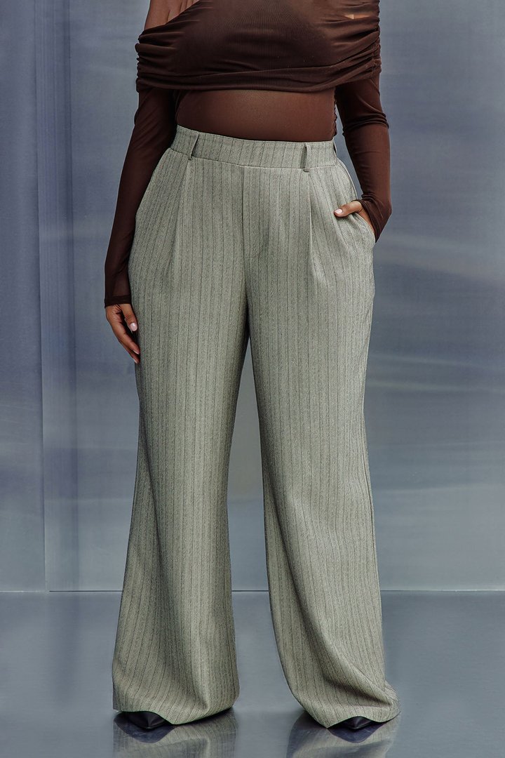 In Attendance Pinstripe Wide Leg Pant Set - Taupe