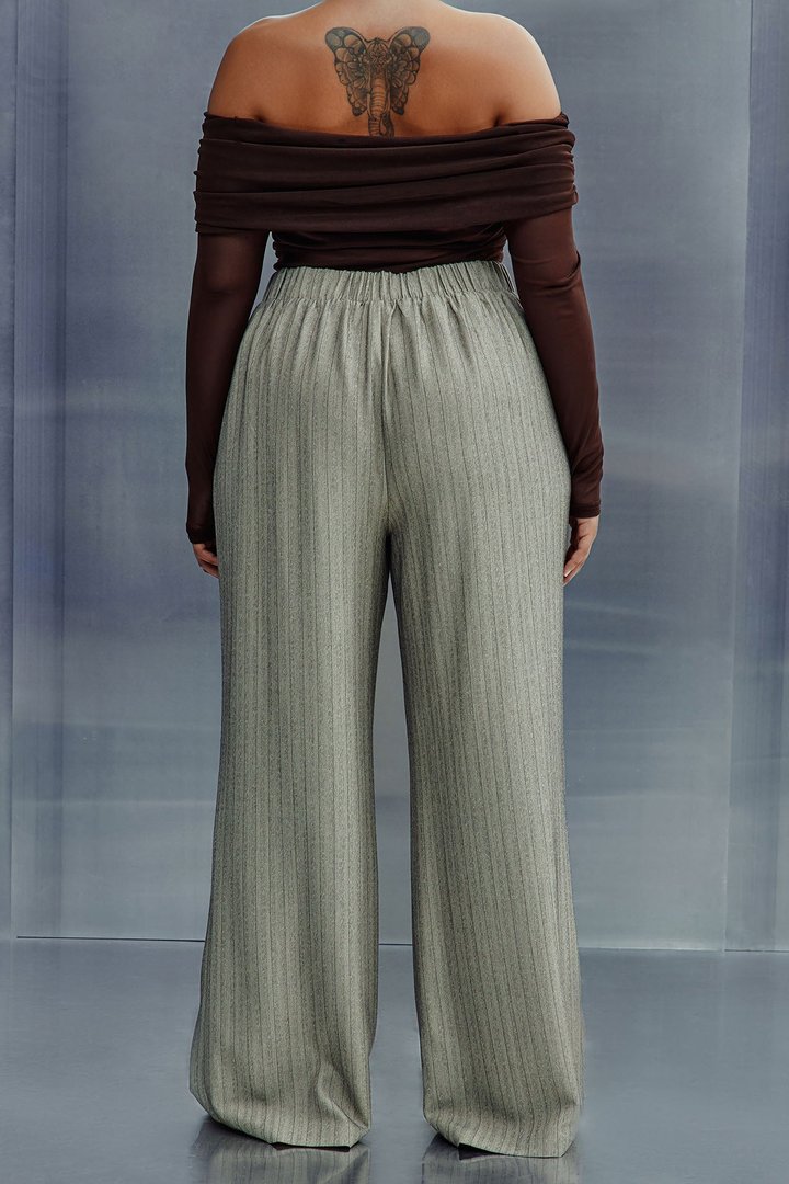 In Attendance Pinstripe Wide Leg Pant Set - Taupe