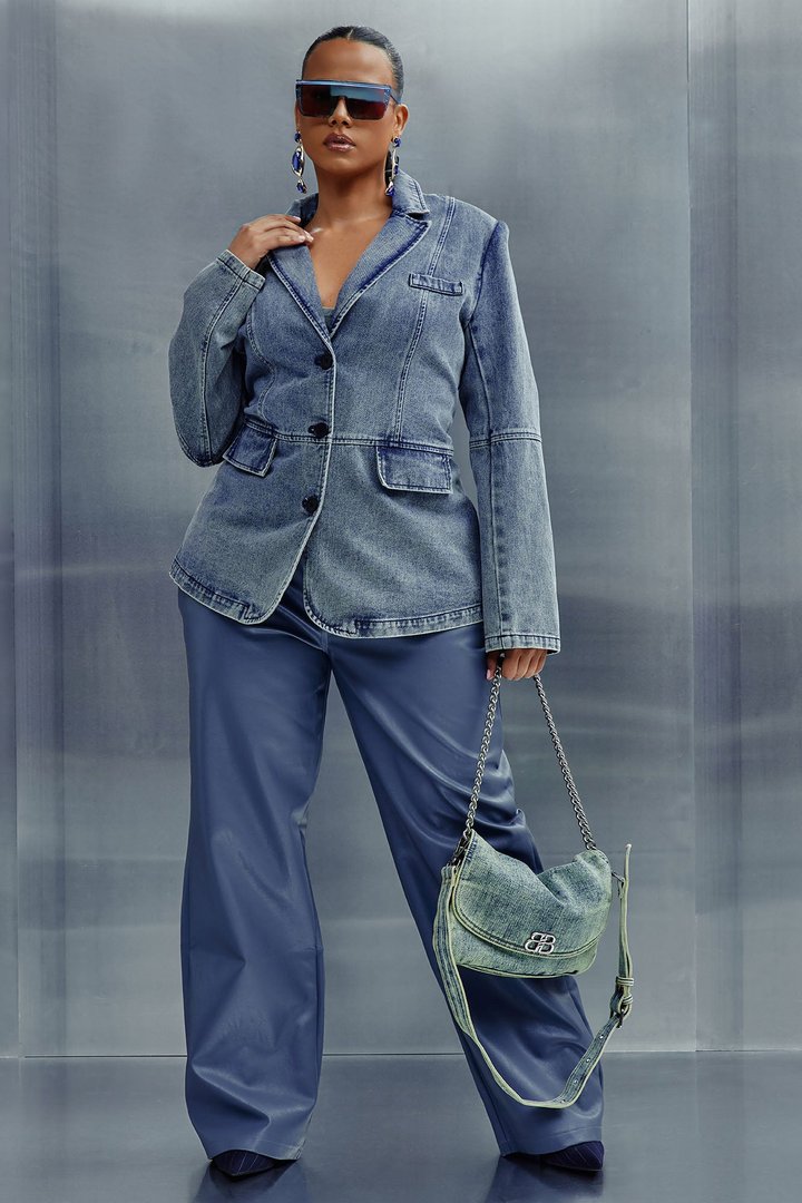 Got Your Mind Racing Denim Blazer - Grey