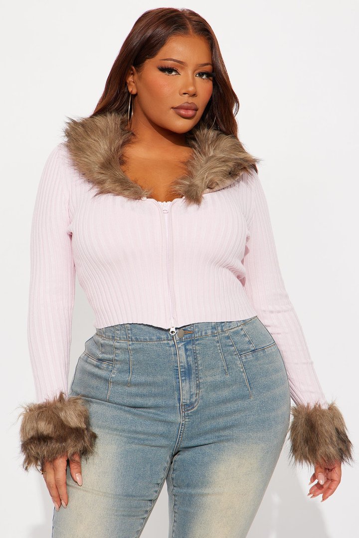 Furever Feeling Faux Fur Cropped Cardigan - Pink/combo