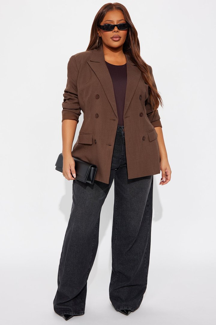 Giselle Double Breasted Hourglass Blazer - Chocolate