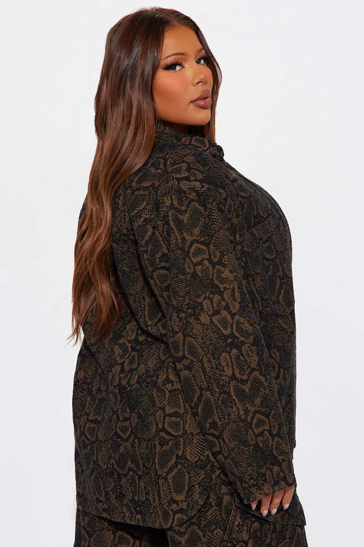 Bite Back Boyfriend Denim Shacket - Brown/combo
