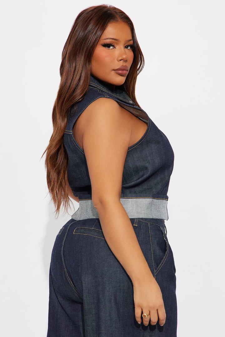 Premium Selvedge Cuffed Denim Vest - Dark Denim
