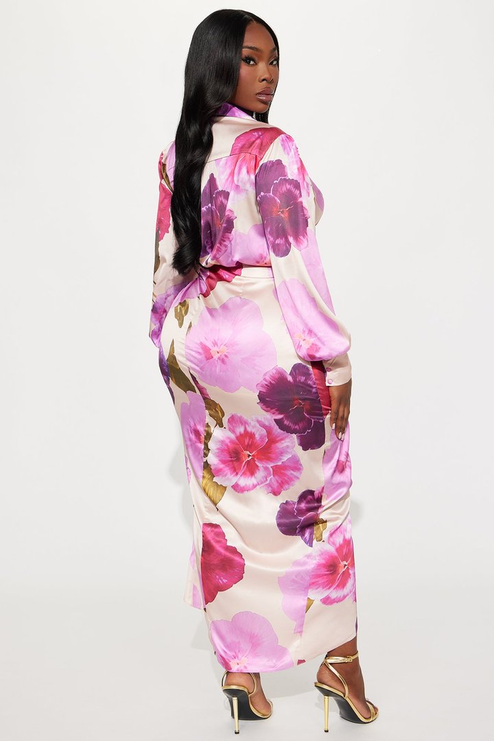 Riley Satin Shirt Dress - Purple/combo