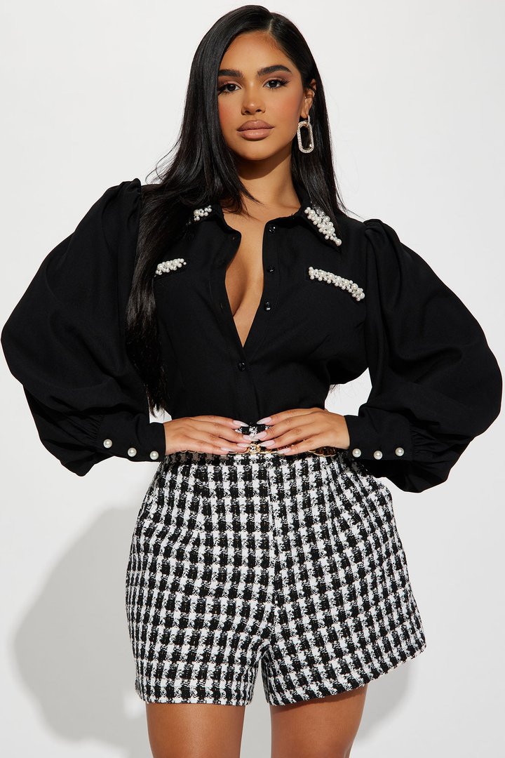 Chic And Classy Pearl Shirt - Black