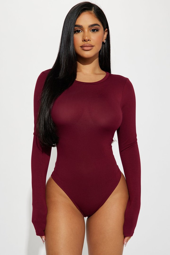 Krystal Crew Neck Long Sleeve Bodysuit - Wine