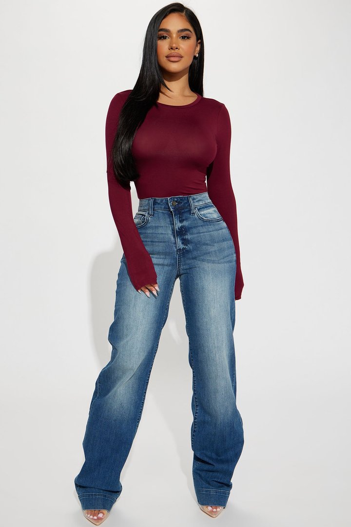 Krystal Crew Neck Long Sleeve Bodysuit - Wine