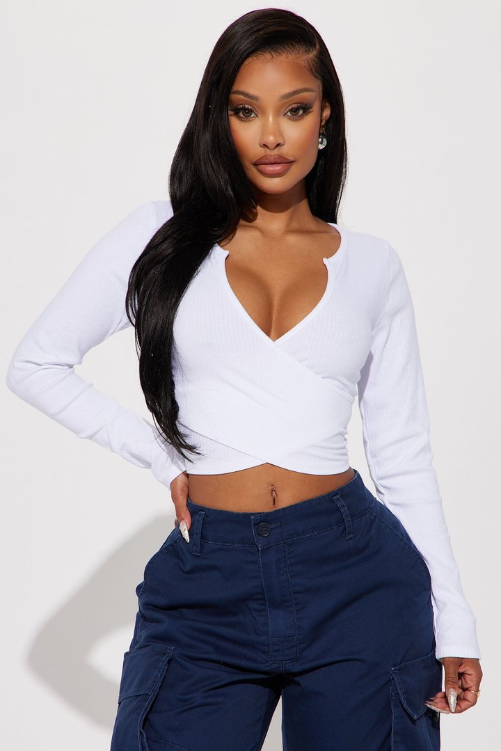 Katrina Long Sleeve Crop Top - White