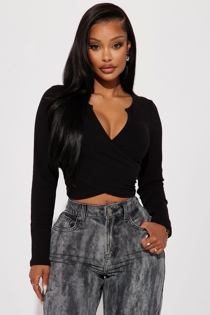 Katrina Long Sleeve Crop Top - Black