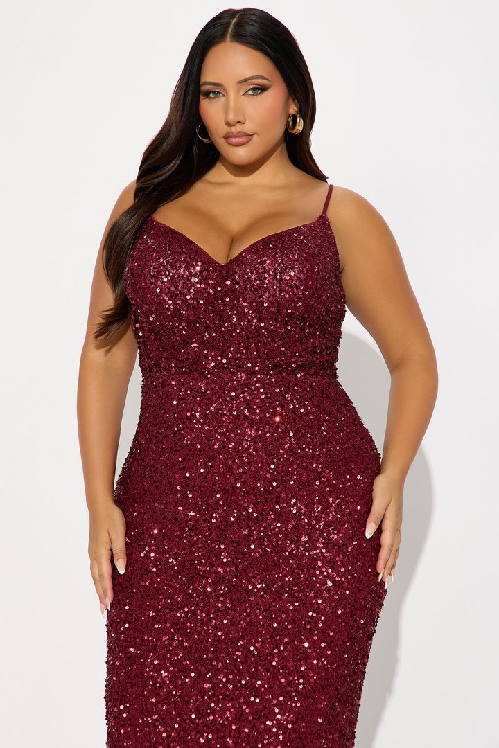 Focus Sequin Maxi Gown Dress - Wine
