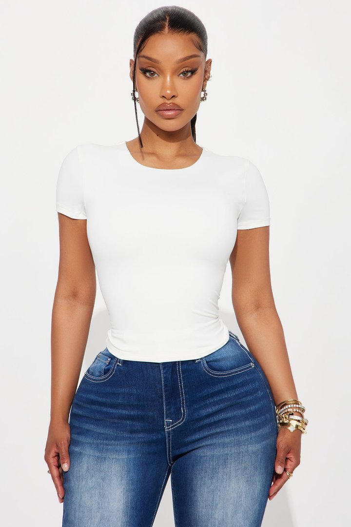 Smooth Double Lined Short Sleeve Crew Neck Baby Tee - White